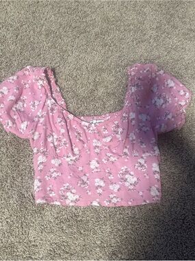 Hollister Women's Pink Floral Puff-Sleeve Crop Top
